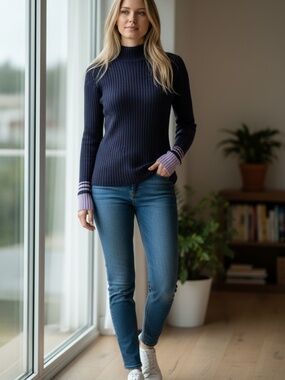 ✨ Anthropologie Navy Sweater – Chic 💜Statement Sleeves ✨